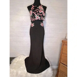 Cachet 2 piece black prom dress with floral embroidery Size 2